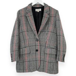 SNIDEL Japan White Black Red Glencheck Plaid Oversized Wool Blazer Jacket